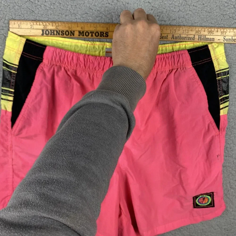 Ocean Pacific Men's Bathing Suit Swim Trunks One‎ Planet Pink Neon L 90s  Nylon